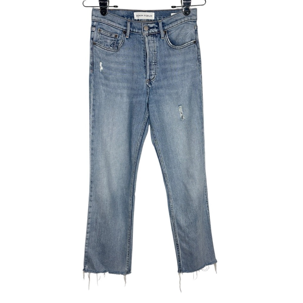 Denim Forum The Arlo High Rise Straight Jean Size 26 Button Fly Raw Hem